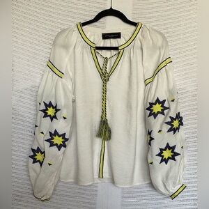 AKIRA Cream Tie Front Embellished Blouse